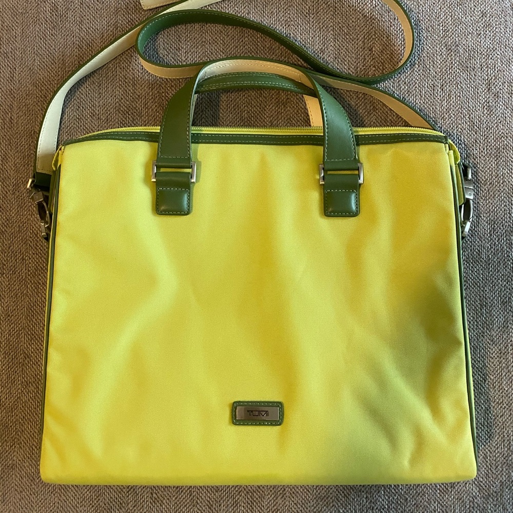 Neon Green/Yellow Tumi laptop carrier
